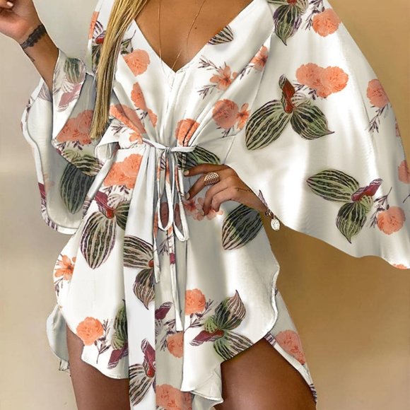 Trendy Chic Floral Asymmetrical Front Tie Mini Dress 🌴 🍹 🌞🍹 🌴 - Picture 1 of 10